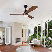 Ventilatore da soffitto con luce, telecomando, pale in legno massello, nero e noce scuro