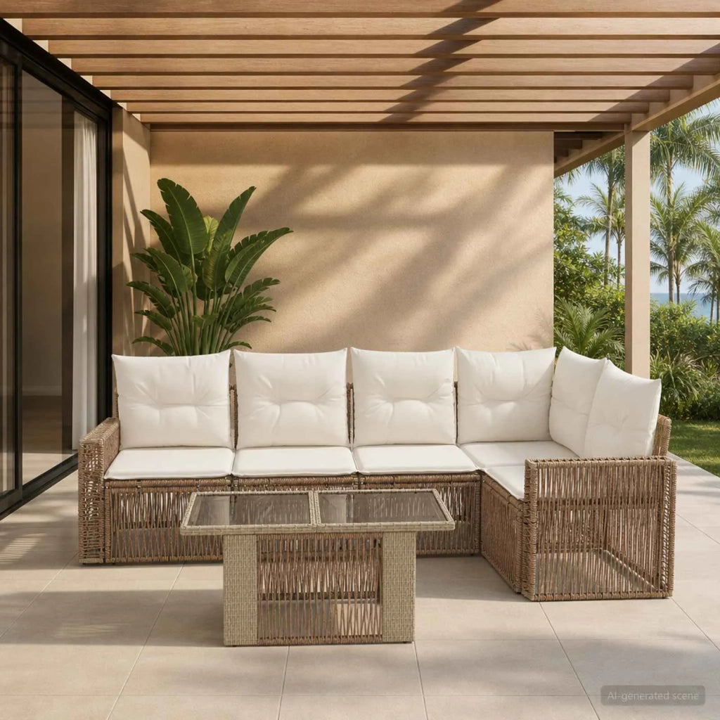 Set Divano da Giardino 6 pz Beige e Bianco Crema polyrattan 3436791