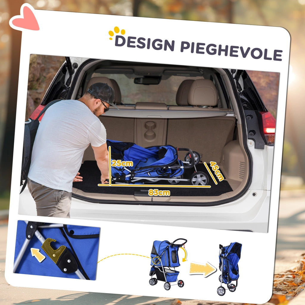 Passeggino per Cani Pieghevole ¨C Xylo ¨C Blu, con Freni, Portabicchieri, Cestino, Imbottitura Lavabile, 10kg
