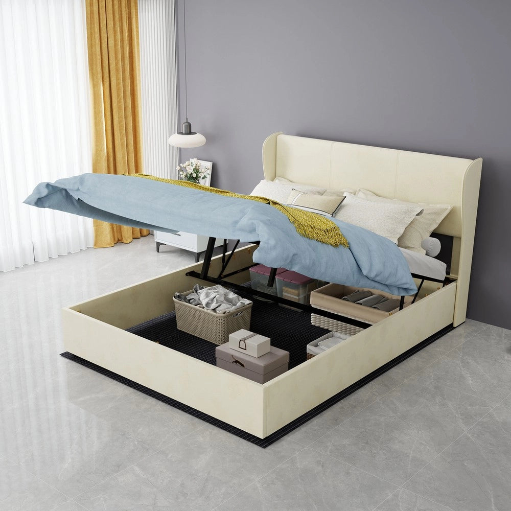 Letto Contenitore Imbottito con Testiera ¨C MINIMAL ¨C Beige 140x200 con Materasso