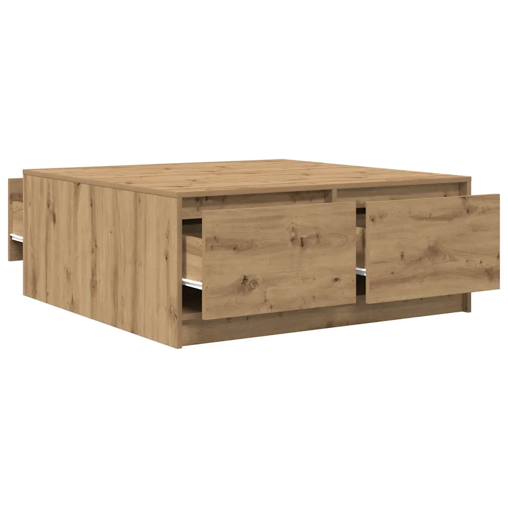 Tavolino Salotto con Cassetti Rovere Artigianale 100x100x40 cm