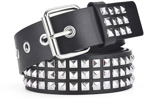 Riem con Nastri a Spillo Nero - Riem Punk - Riem con Nastri a Piramide Luccicenti - Riem per Uomo e Donna - 115cm