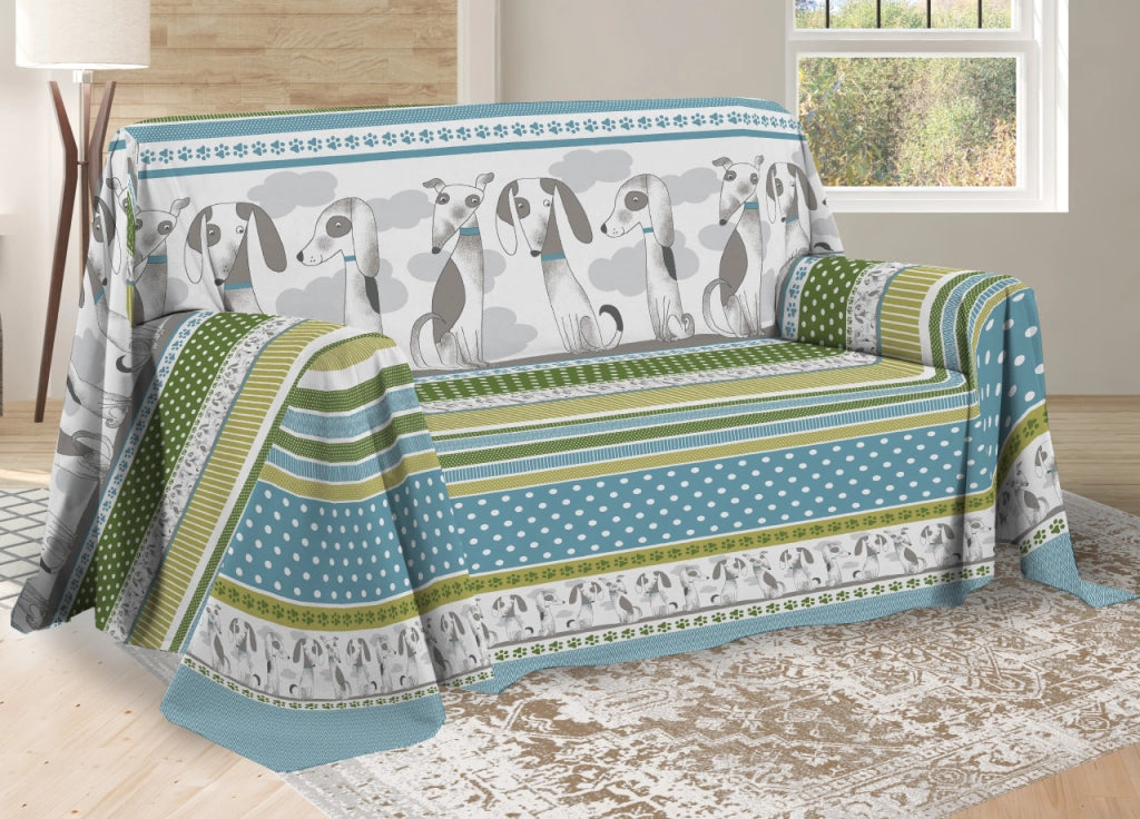 Telo Arredo Multiuso Linea Pensieri Delicati In Cotone Disegno Bau Bau - Singolo - Verde