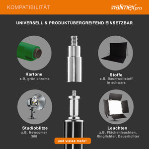Sistema di sfondi XXL largo 190-465 cm, supporto per fondale fino a 400 cm di altezza, stativi per lampade con attacco spigot da 5/8", set di sfondi per fotografia, video e green screen