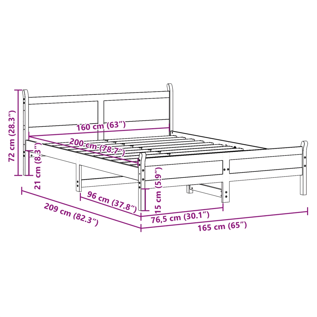 vidaXL Letto senza Materasso 160x200 cm in Legno Massello di Pino