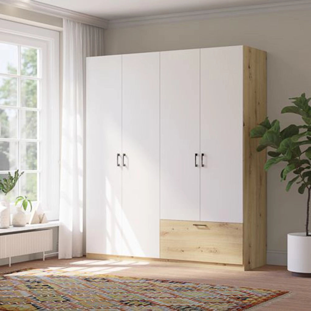 Armadio Camera da Letto Libanori, Guardaroba Grande 2 Ripiani, 180x210h cm Bianco