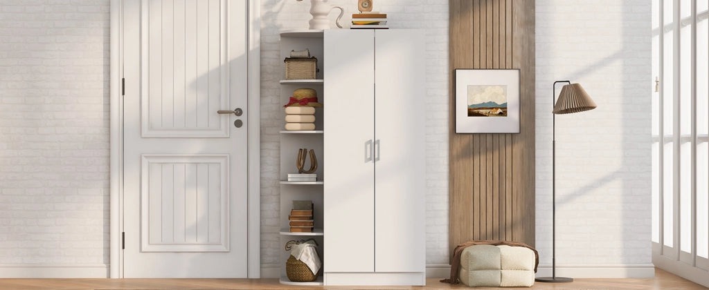 Armadio guardaroba con 2 ante ripiani e cassetti per camera soggiorno o ufficio in MDF bianco 90 × 55 × 170 cm