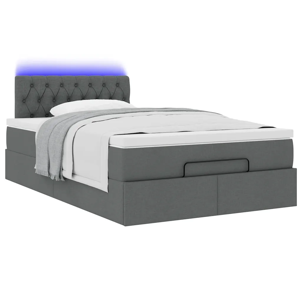 Pouf Letto con Materasso e LED Grigio Scuro 120x190 cm Tessuto
