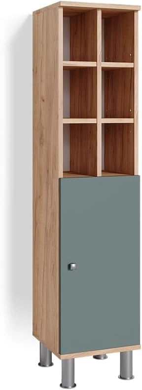 Mobiletto bagno Fynn, Verde, 30 x 130.6 cm porta grande, per la conservazione di accessori da bagno e combinazione con Fynn
