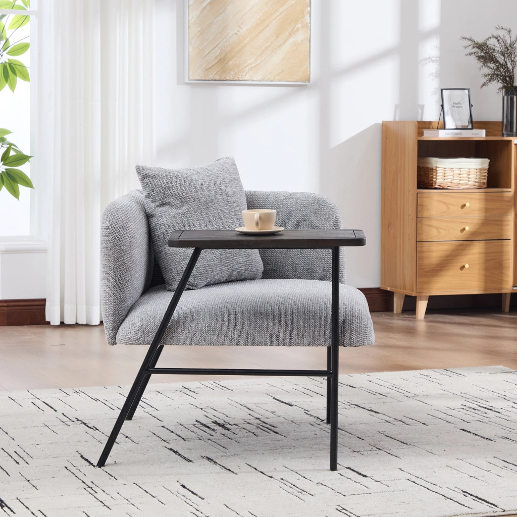 poltrona con tavolino laterale e 2 tasche portaoggetti; gambe in metallo; ciniglia grigia 86 Ã— 72 Ã— 71 cm