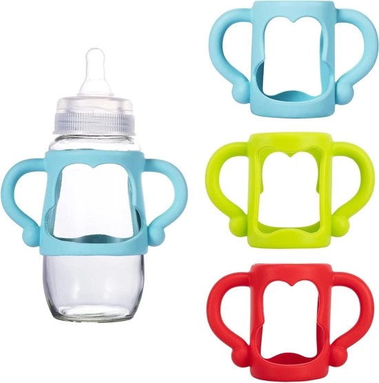 Set di 3 biberon con manico in silicone per flaconi stretti - contenitore per flaconi ergonomico - bambini - neonati - manico ergonomico - facile da utilizzare