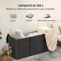 Borsa Portaoggetti da 720L con 2 Cerniere e Maniglie, in Tessuto Oxford 600D, 175x55x75 cm, Nero