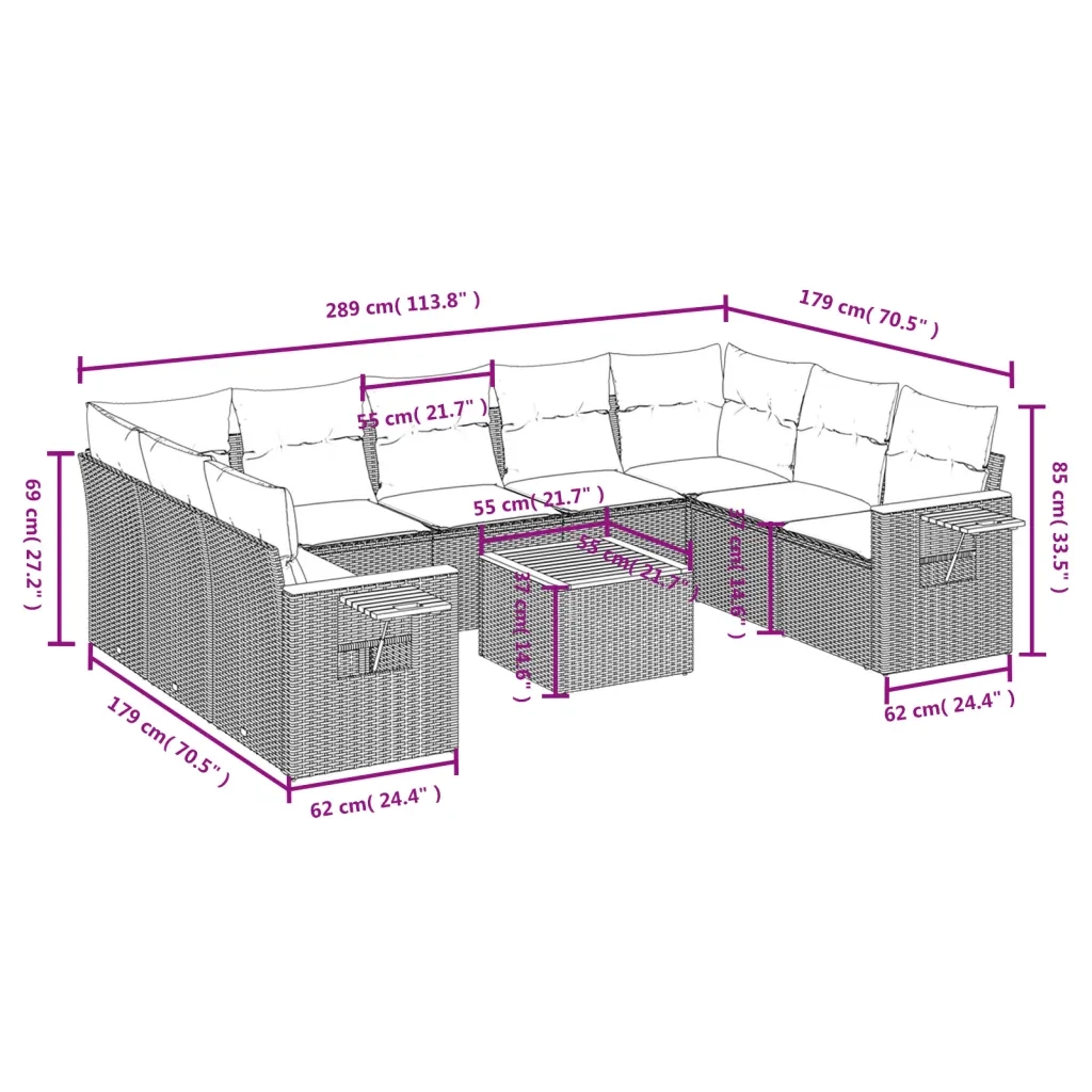 Set Divano da Giardino 10 pz con Cuscini Beige in Polyrattan 3227123