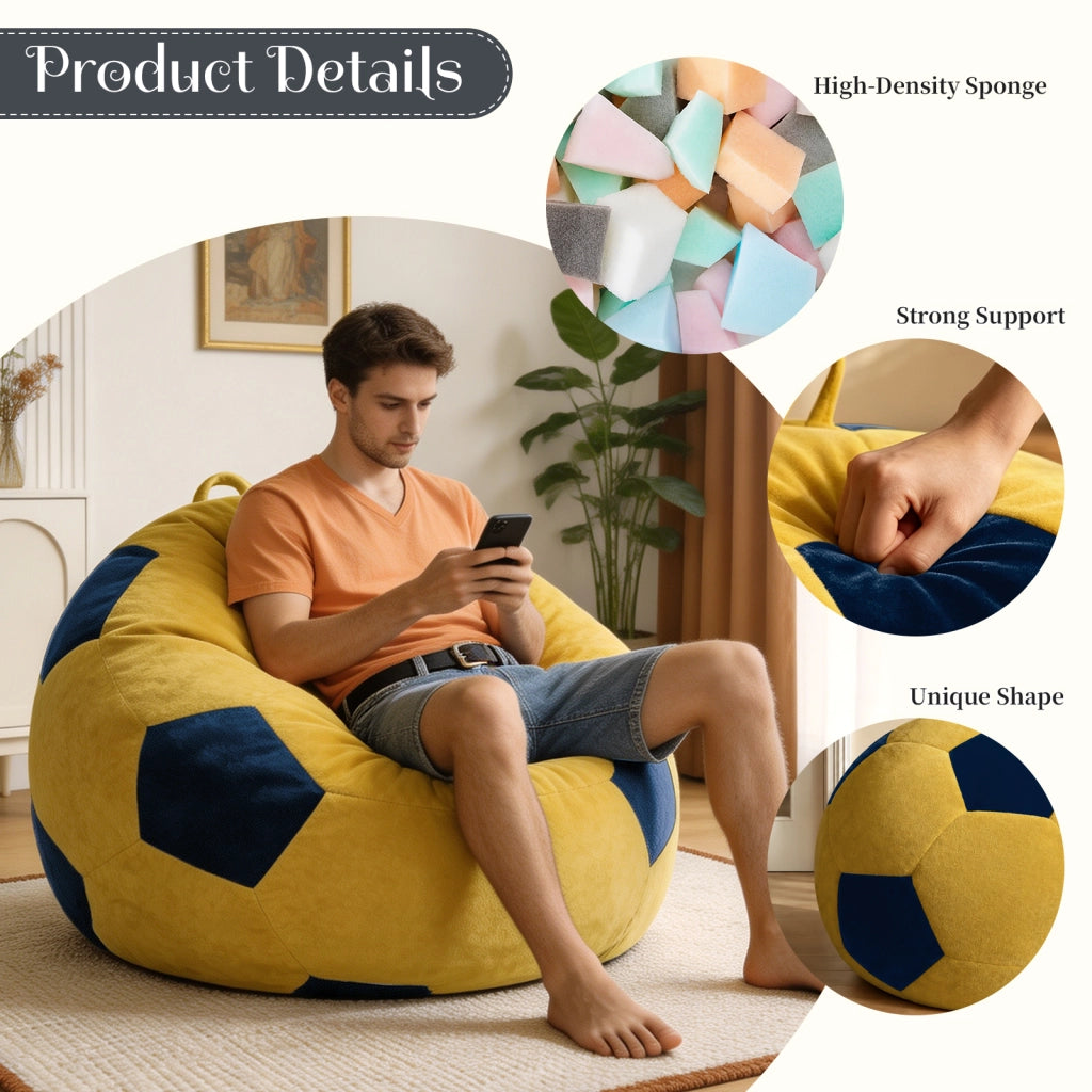 Pouf rotondo in flanella con imbottitura in memory foam a rimbalzo alto blu e giallo per casa e ufficio