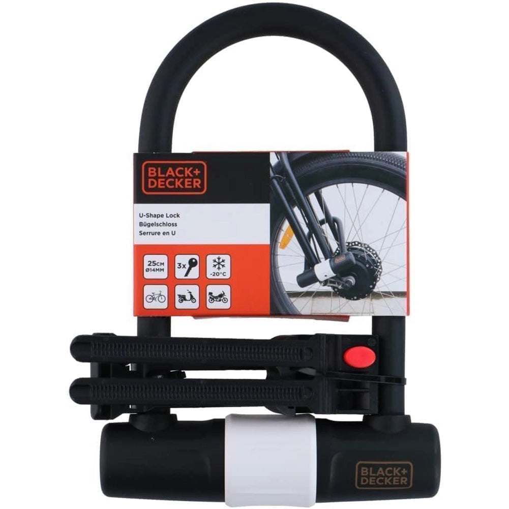 BLACK+DECKER Lucchetto a Leva Forma U per Bicicletta Scooter Moto con 3 Chiavi
