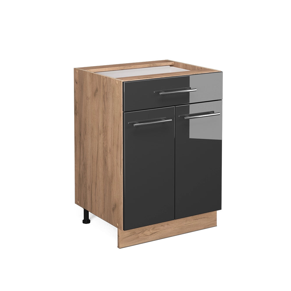 Vicco Mobiletto base per cucina Antracite lucido 60 cm con cassetto, senza piano di lavoro