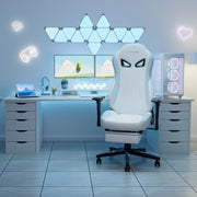 Sedia da ufficio ergonomica con poggiapiedi supporto lombare poggiatesta e schienale reclinabile in PU bianco e blu