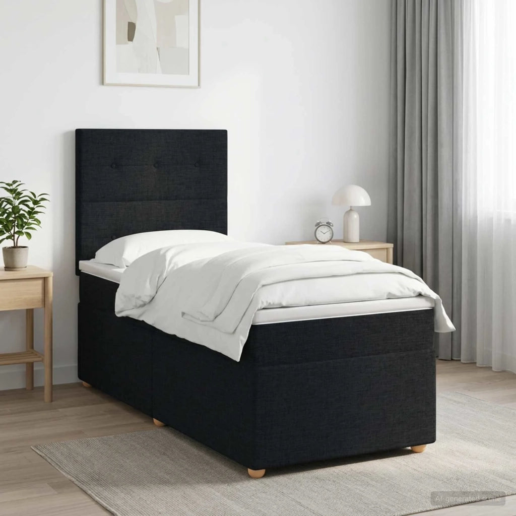 Letto box spring con materasso Nero 100 x 200 cm Tessuto 3453818
