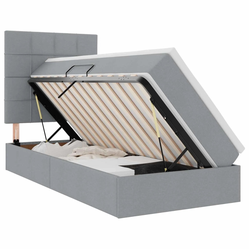 Letto con contenitore e materasso Grigio chiaro 100 x 200 cm