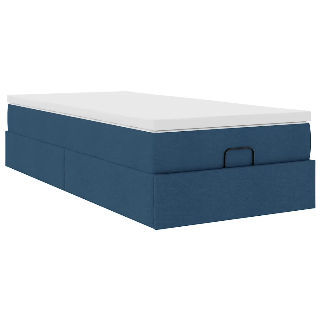 Struttura Letto Pouf con Materasso Blu 90x200 cm in Tessuto