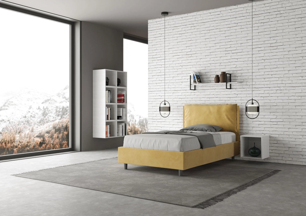 BS COM Letto una piazza e mezza con rete imbottito 110x210 microfibra ocra