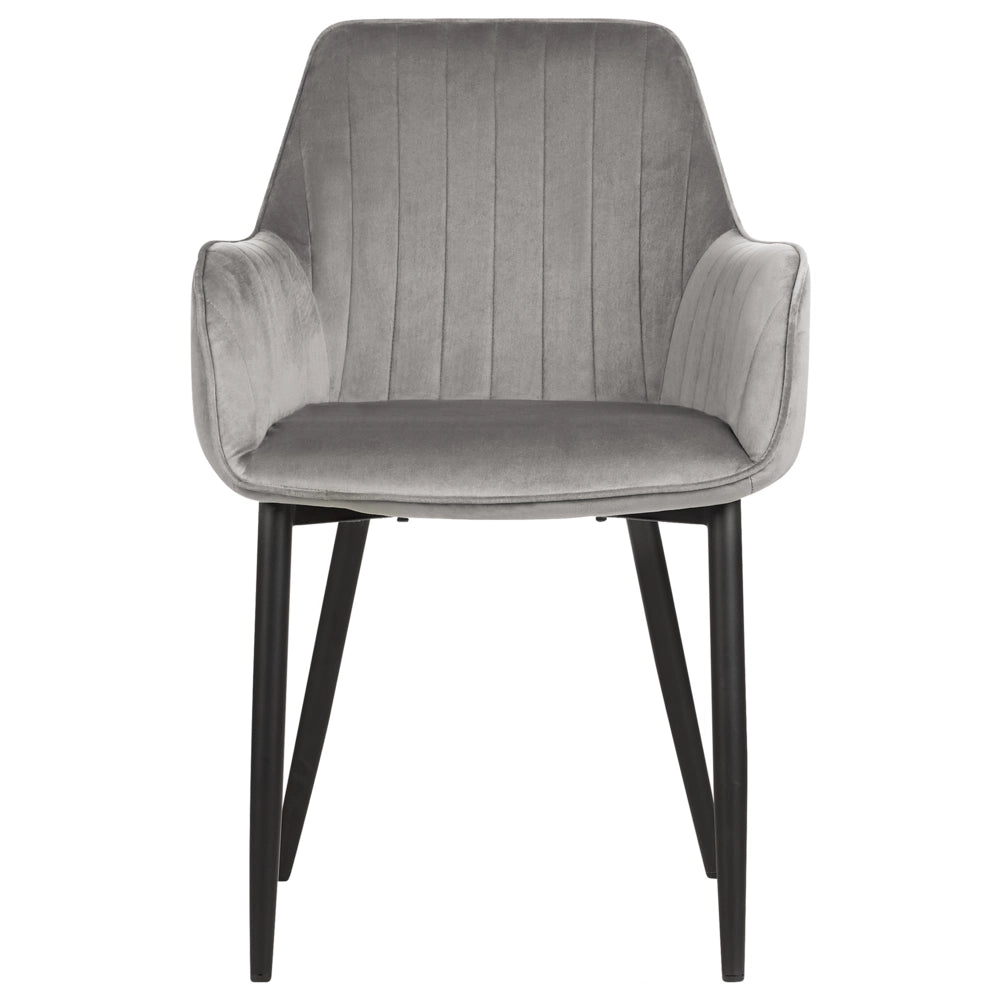 Set di 2 sedie da pranzo Braccioli in velluto grigio Gambe in metallo Nero Retro Glam