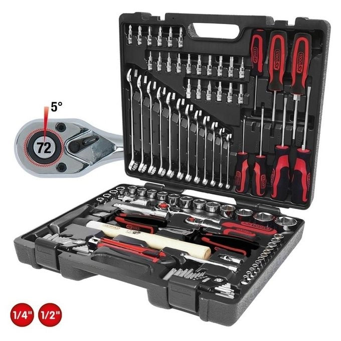 KS TOOLS 918.0797 CHROMEplus Serie di utensili universali 97 pezzi con profilo FlankTraction e acciaio al cromo vanadio custodia trasparente colore Trasparente