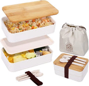 Bento Lunchbox per adulti, Deatpoye 1200 ml, Scatola Bento Giapponese, Cassetto a doppia apertura con contenitore per pane, utensili e sacchetto, bento per adulti e bambini, per lavoro e scuola (bianco)