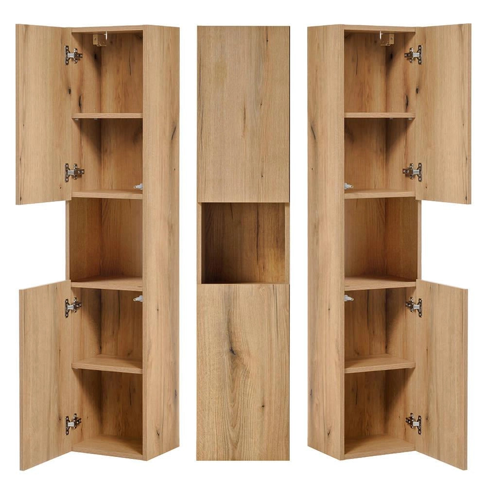 Mobile Pensile Newport a Colonna a 2 Ante e Scomparto Estraibile 30x140x25 cm - Effetto Rovere/Nero [en.casa]