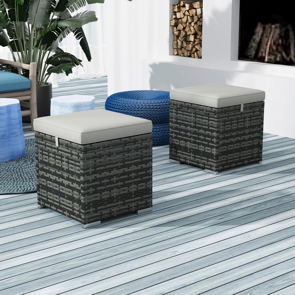 Tavolino da giardino ¨C zephmum ¨C grigio, polirattan, 40x40x41 cm