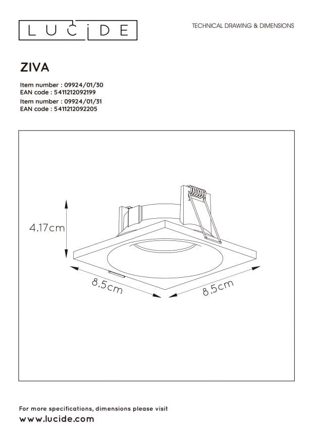 Faretto incasso soffitto Lucide ZIVA GU10 5W nero IP44