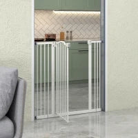 Cancelletto per Cani Estensibile con 4 Viti Regolabili, in Metallo e Plastica, 74-100x94 cm, Bianco