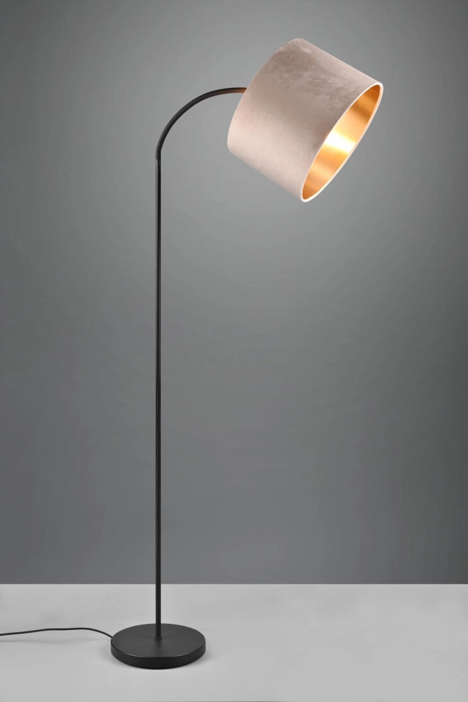 JULIETA PIANTANA METALLO NERO FLESSIBILE PARALUME VELLUTO TORTORA E ORO H. 156CM 1 LUCE ATTACCO E27