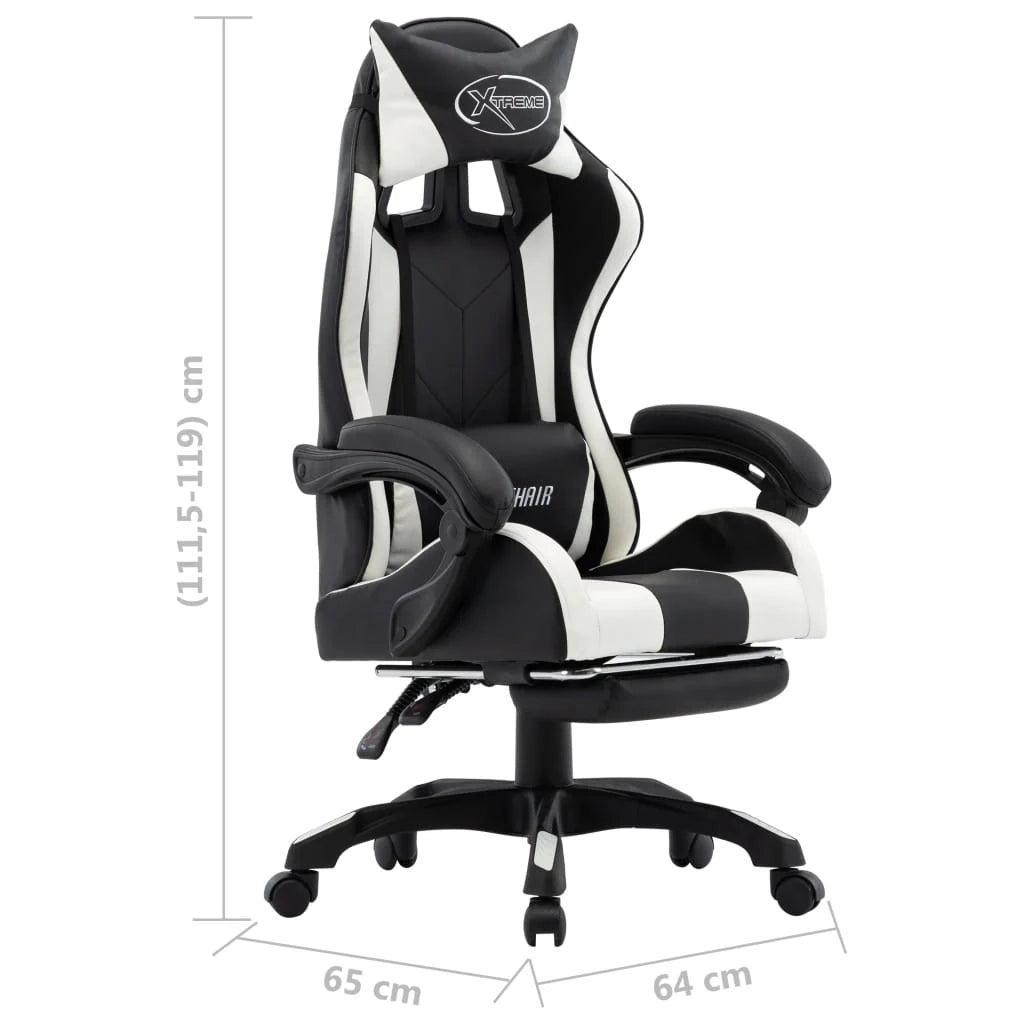 Sedia/seduta girevole da ufficio per uso computer studio videogiochi e con poggiapiedi similpelle bianca 02_0024222