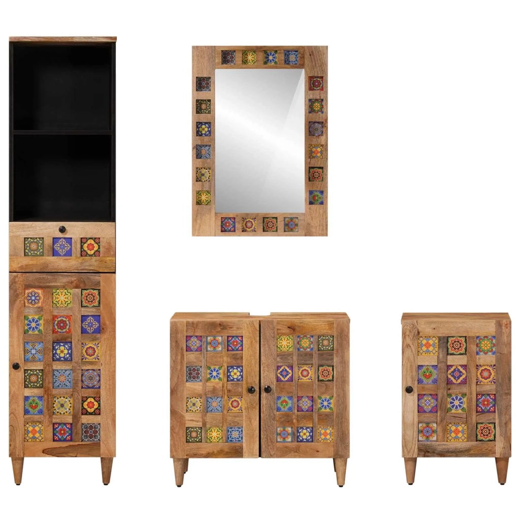 Set di mobili per il bagno con cassetto 4 pcs Naturale