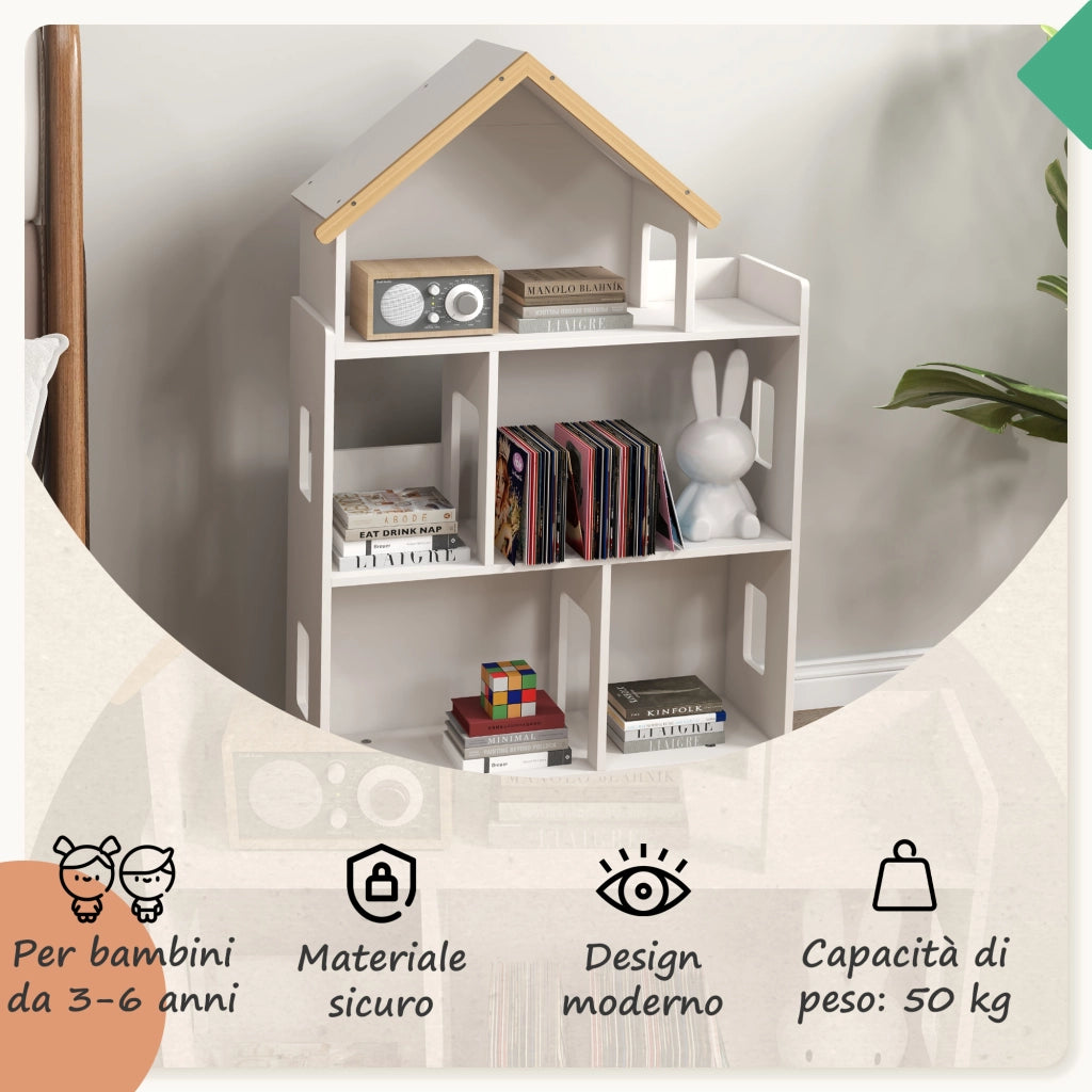 Libreria per bambini 3 livelli ¨C zephmum ¨C MDF e pino, bianco, 65x25x108.5 cm