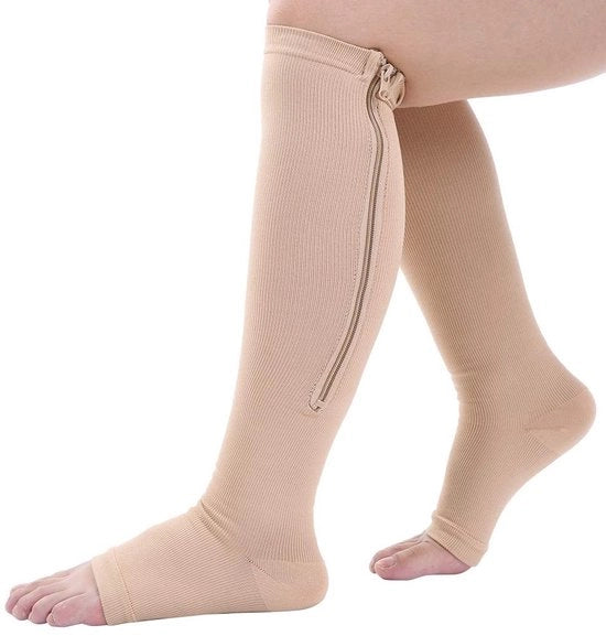 Calze compressivi colore della pelle - Sostegno graduato della gamba - Aperto alla caviglia - Chiusura a righello - Calze di supporto - Prevenzione delle varici