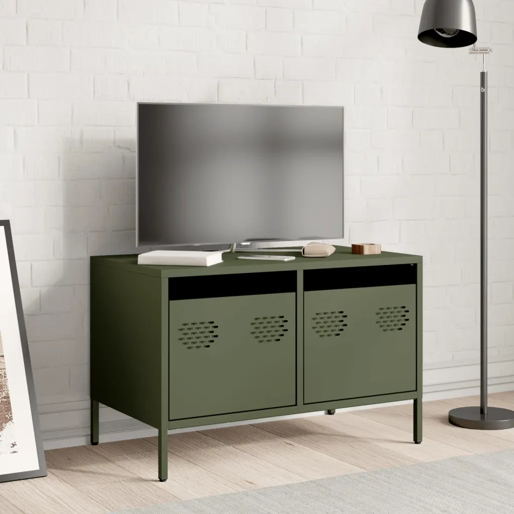 Mobile TV Verde Oliva 68x39x43,5cm in Acciaio Laminato a Freddo 851236