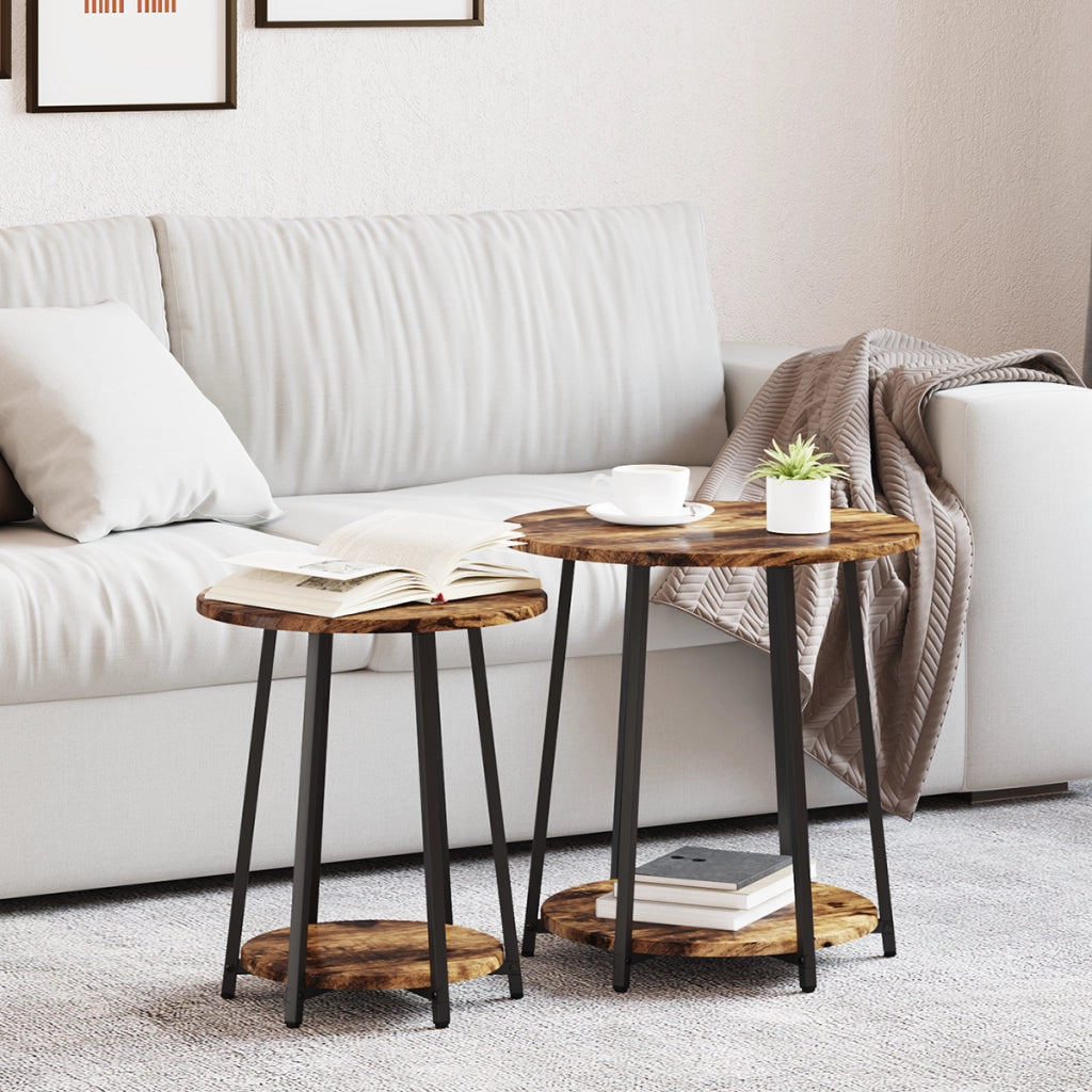 Set di 2 tavolini in legno ingegnerizzato in rovere fumÃ© e metallo