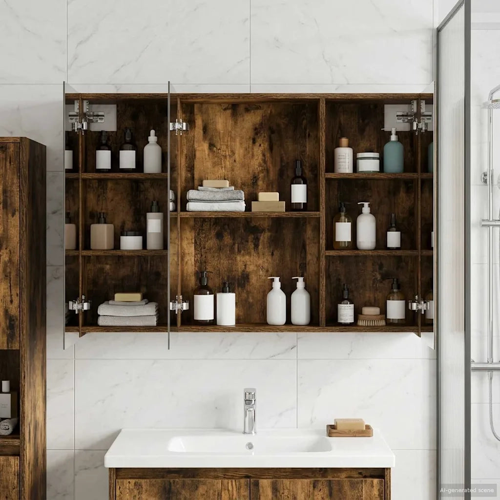 Mobiletto per specchio da bagno Rovere fumé 100 x 14,5 x 70 cm 889123