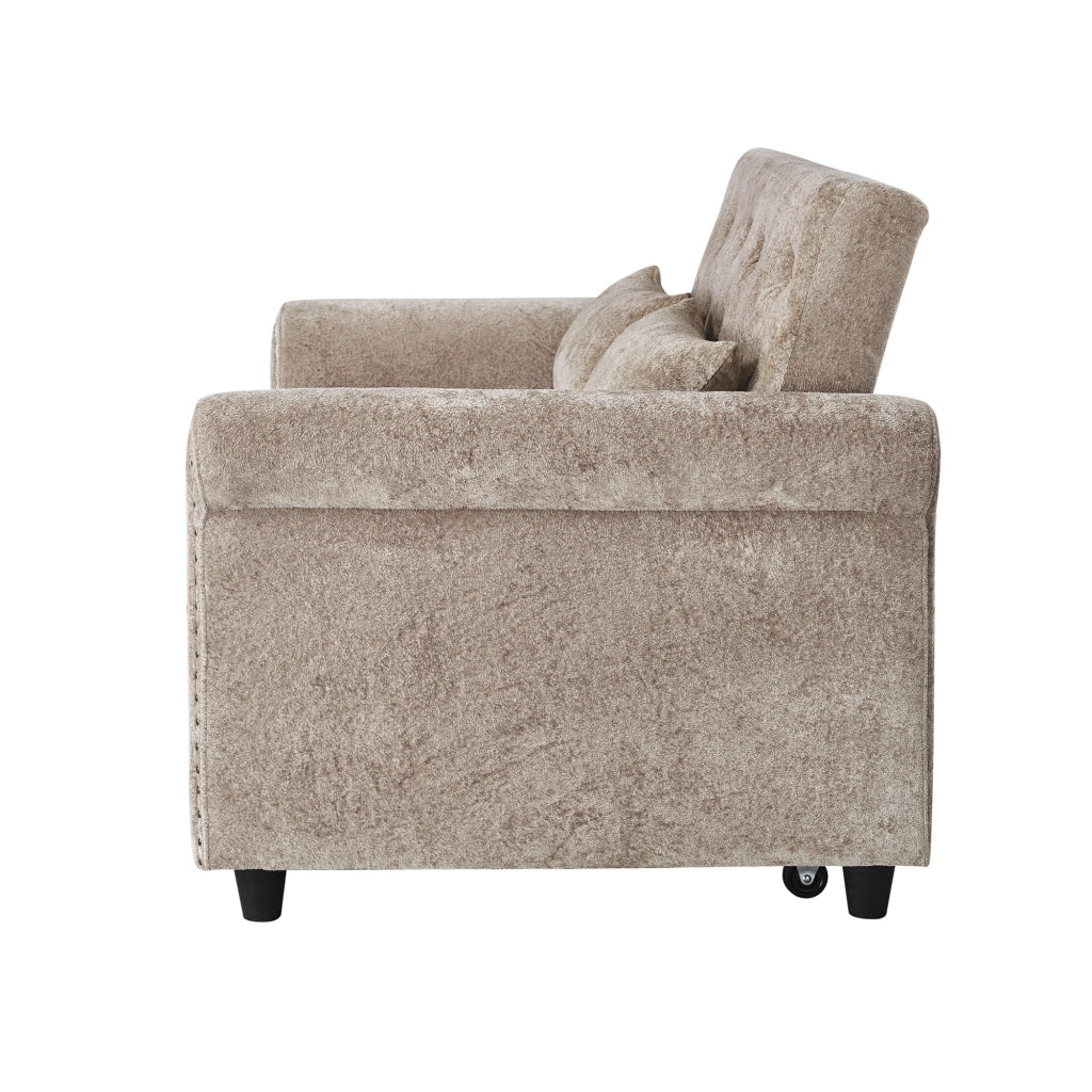Divano letto 2 posti ¨C Minimal ¨C tessuto chenille beige con 2 cuscini