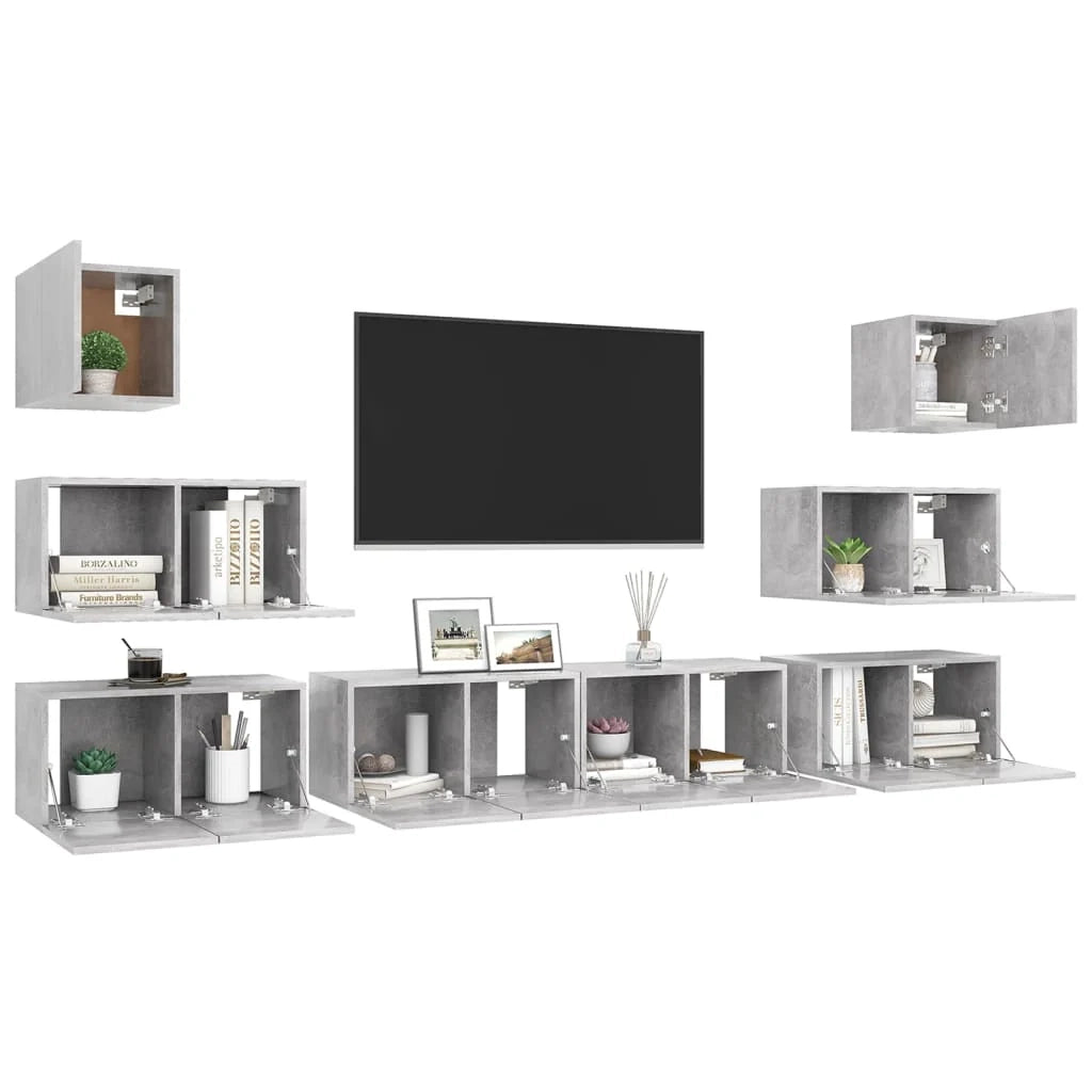Set di mobili da 8 pezzi tra cui armadio credenza mobile TV televisore per soggiorno camera da letto salotto legno ingegnerizzato grigio 02_0025247