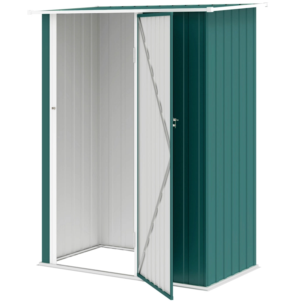 Capanno Porta Attrezzi in Metallo con Tetto Inclinato e Porta Bloccabile, 142x86x189 cm, Verde