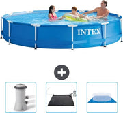 Piscina Rondale in Acciaio - 366 x 76 cm - Blu - Inclusa Pompafiltro per Piscina - Matrice Solare - Teli per Piscina