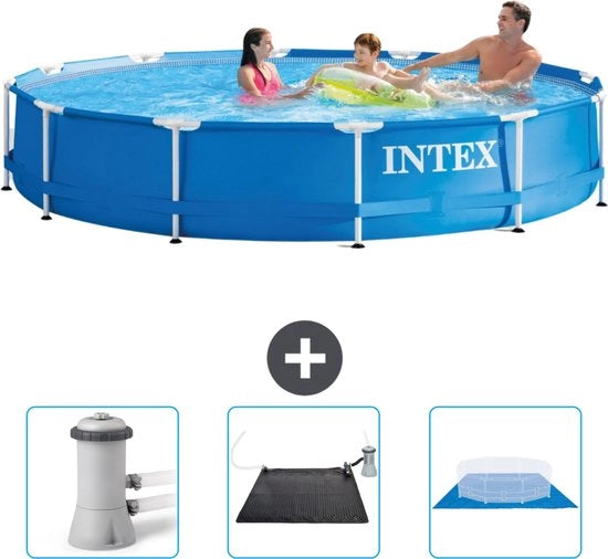 Piscina Rondale in Acciaio - 366 x 76 cm - Blu - Inclusa Pompafiltro per Piscina - Matrice Solare - Teli per Piscina