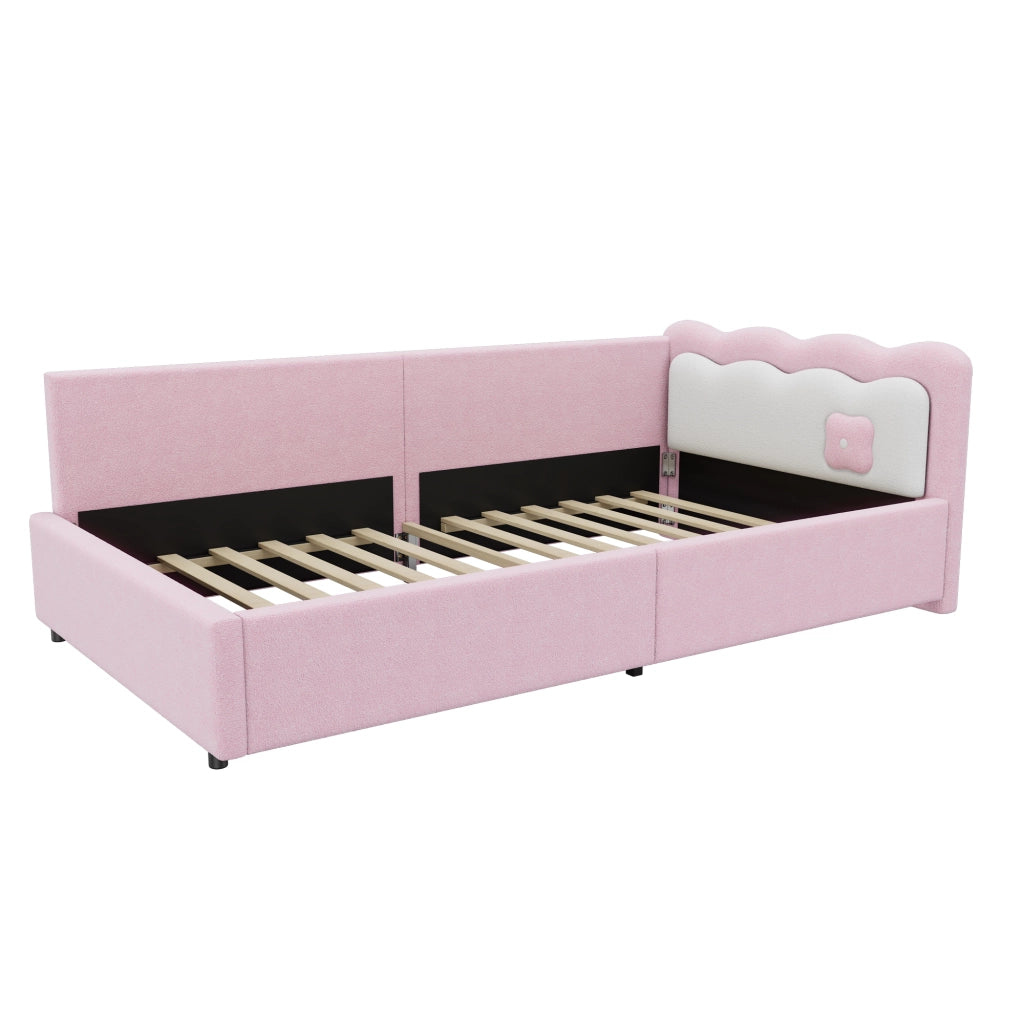 Letto a Divanetto 90x200 cm; Letto Singolo - LED Regolabile - in Velluto - Rosa
