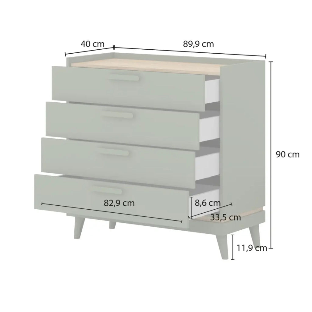 Set camera NOKI – Letto 160x200 + armadio 3 porte + cassettiera + comodino – Rovere chiaro e moka stile scandinavo