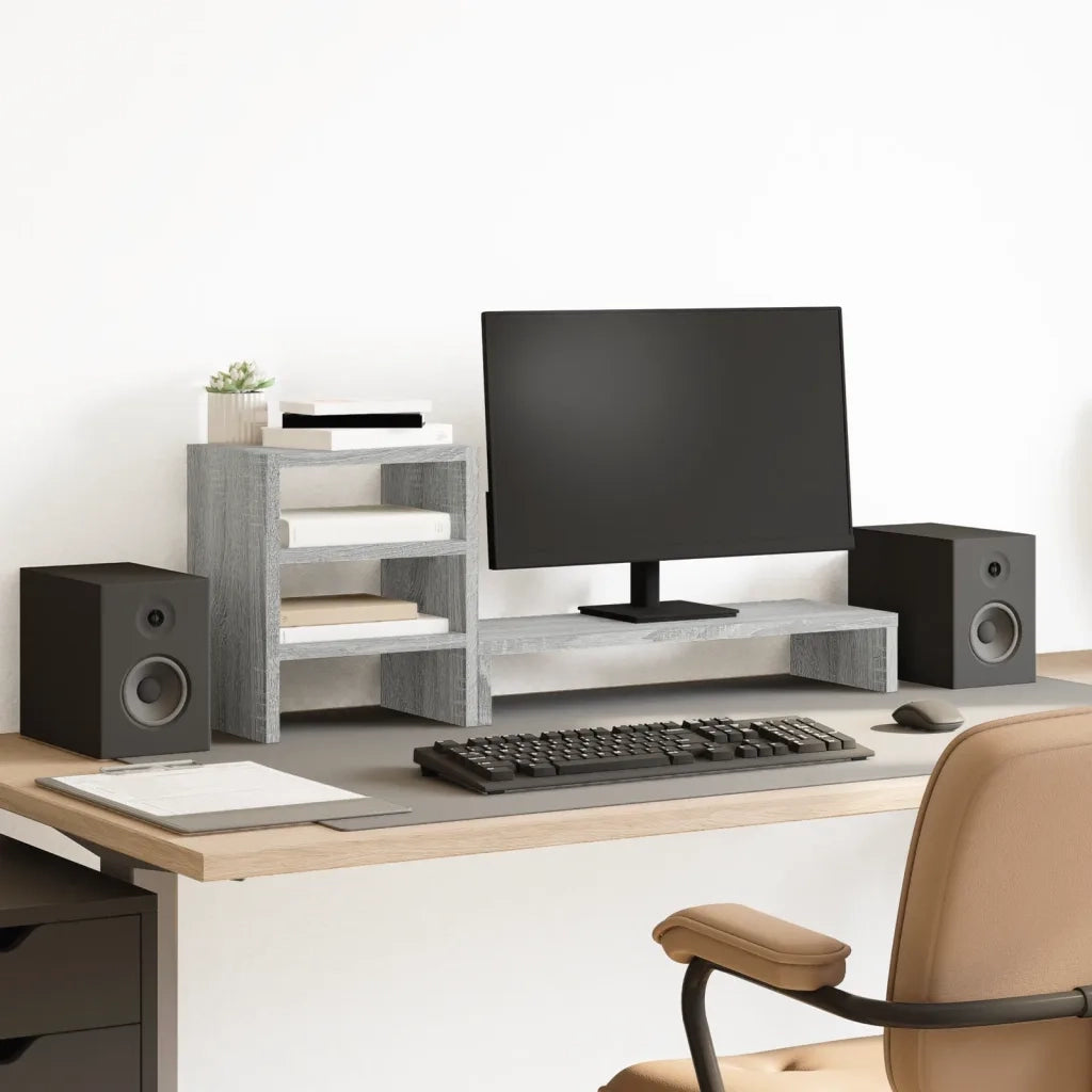 Supporto Monitor con Organizzatore Grigio Sonoma in Truciolato