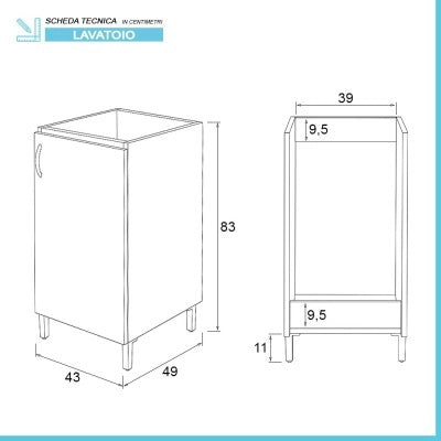 Mobile lavatoio 45x50 in ceramica con strofinatoio bianco opaco