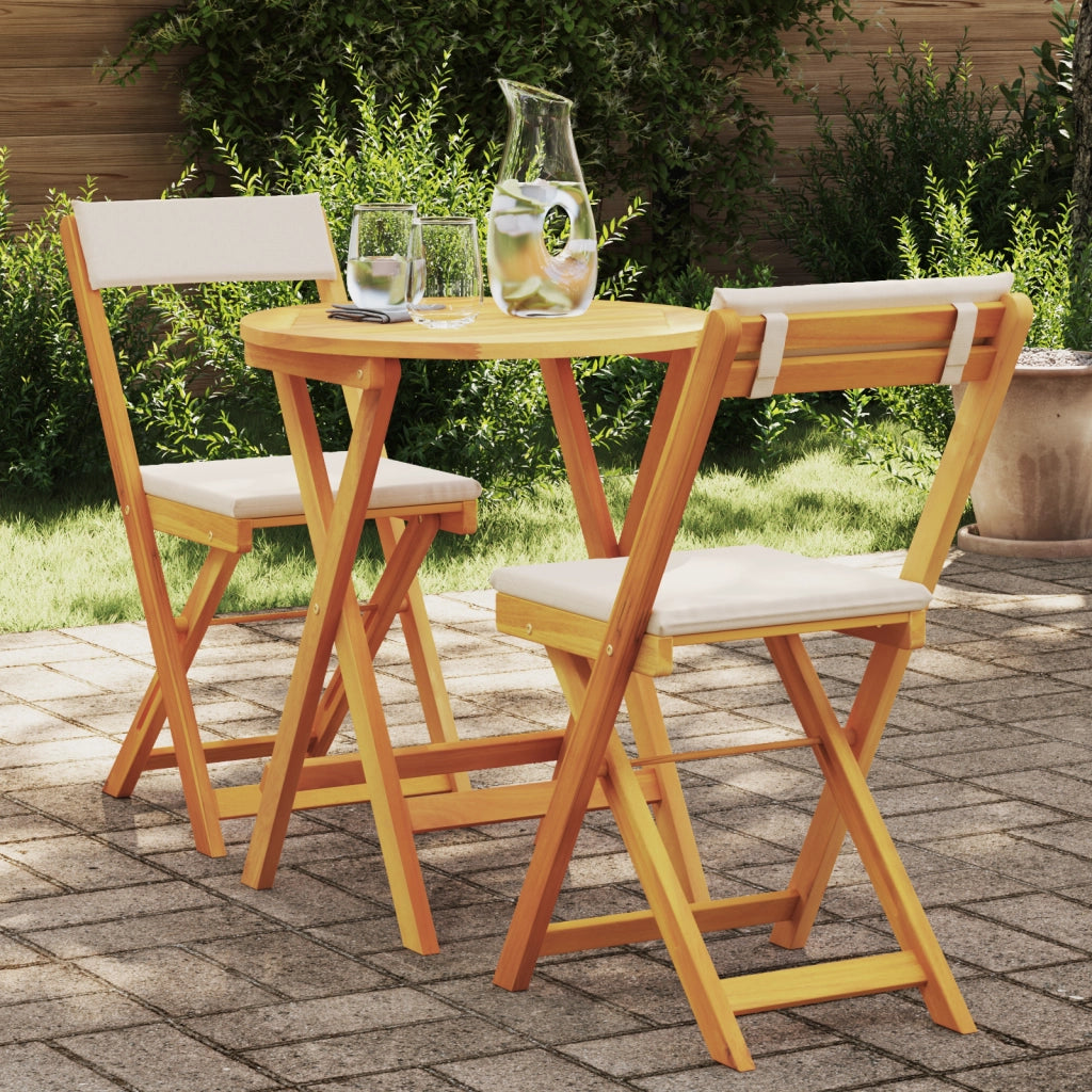 Set Bistro Pieghevole da 3 Pezzi con Cuscini in Legno Massello di Acacia